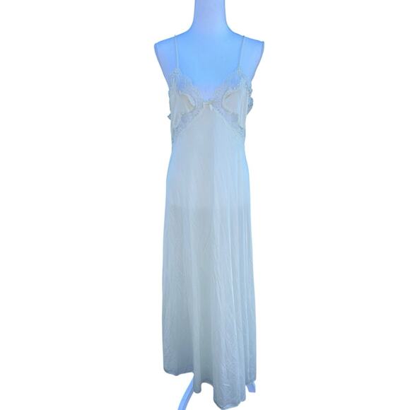 Vintage Women's Night Gown Sleepwear V-Neck Floral Lace Ivory Size Medium - Picture 10 of 16